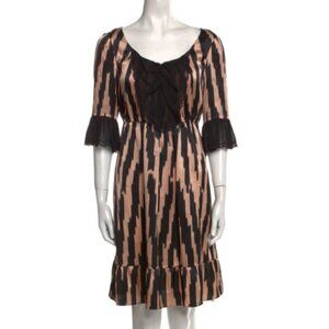 🐅 Temperley London Silk Lace Tiger Stripe Dress 3/4 Sleeve, Knee-Length Size 10